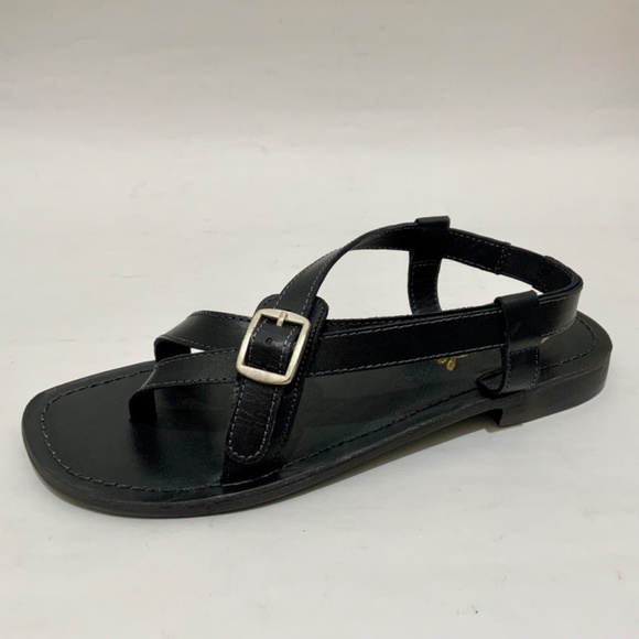 FREE PEOPLE La Risa Black Leather Flat Sandal Summer Strappy Sandal 39.5 - Picture 8 of 12